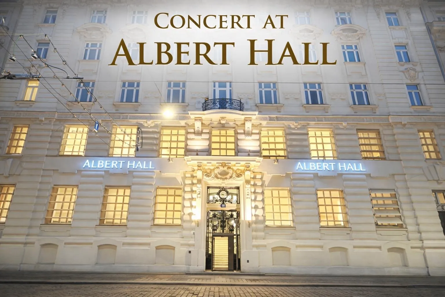 Außenansicht der Albert Hall bei Nacht